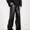 The new 2024 American-style high-end leather pants, casual pants, men's retro straight-leg loose and cool pants, trendy and stylish details Picture